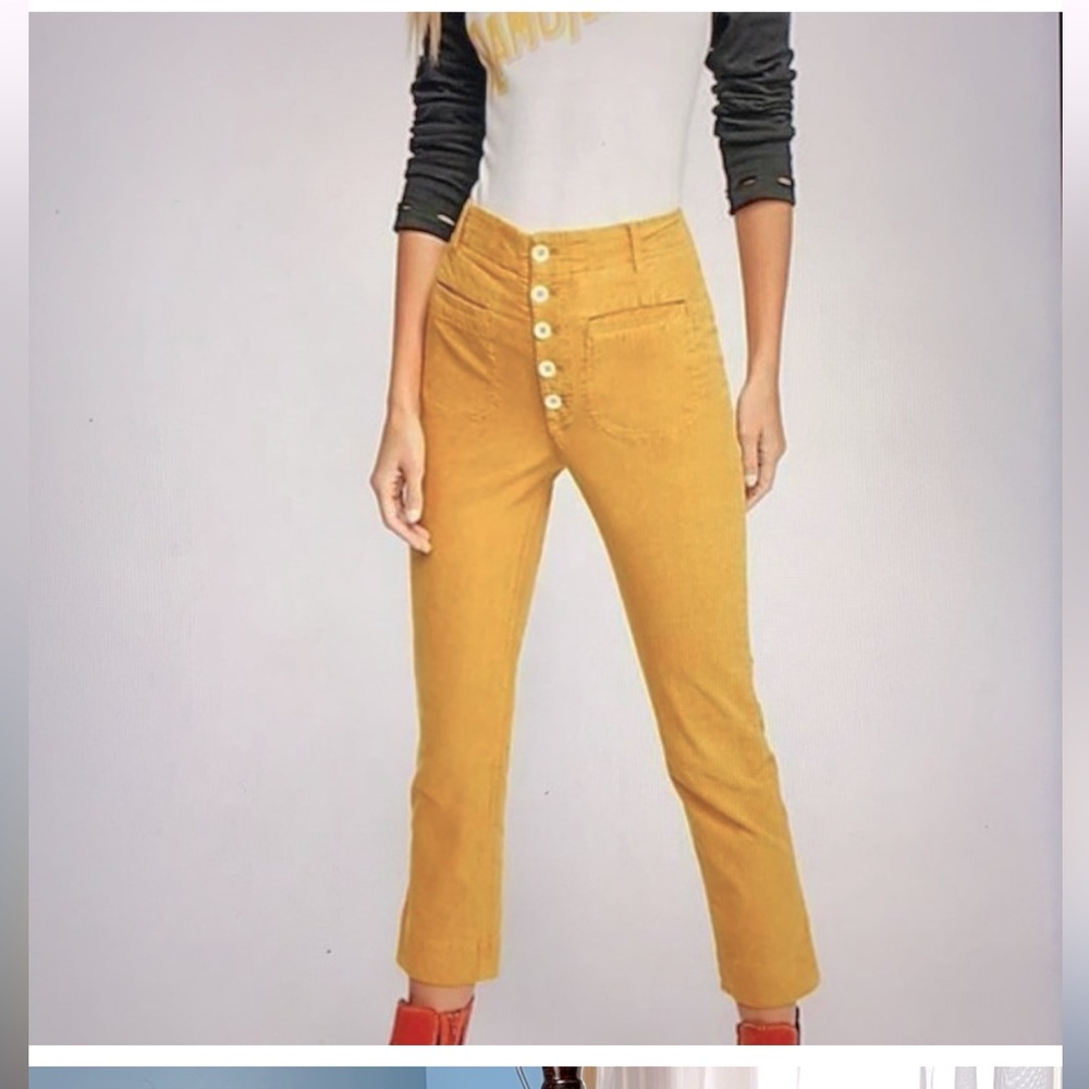 Free People If You Like Something Button Fly Mustard Corduroy Cropped Pants